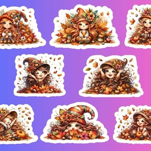 Ragazze gnomi autunnali - Set di adesivi
