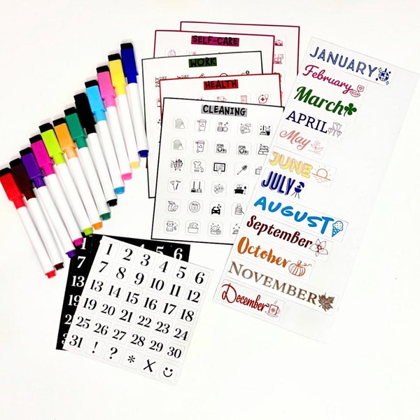 Cute and unique calendar magnets and a gift included of 12 set whiteboard markers