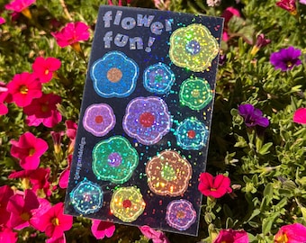 Sparkly Flower Sticker Sheet | Weather-Resistant Vinyl Decals | Waterproof