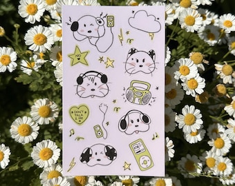 Cutie Puppy & Kitty Sticker Sheet | Ipod Animal Vinyl Stickers | Waterproof