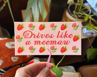 Drives Like a Meemaw Bumper Sticker | Funny Grandma Car Decal