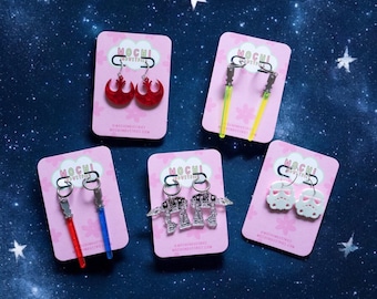 Galaxy Earrings, cosplay jewelry, nerdy accessories, sci fi earrings, fandom earrings, pop culture earrings, handmade earrings, hoop earring