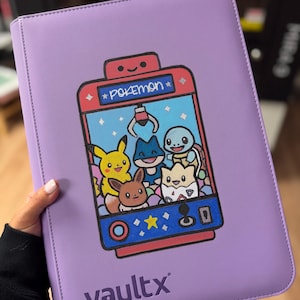 Custom Handpainted Pocket Monster Inspired Trading Card Binder – Vault X 9-Pocket, 360 Card Capacity, trading card binder, card binder