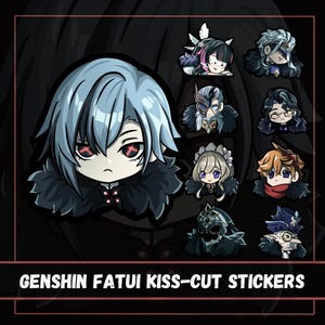 Genshin Fatui Harbinger 3" glänsande klistermärken/emotes (Arlecchino, Columbina, Dottore, Childe, Sandrone, Capitano, Pierro, Pantalone)