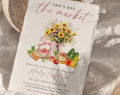 Fresh off the Market Bridal invitation, Pink Bow Bridal Shower Invite, Coquette Fruit Veggies Bridal Shower Spring Summer Farmers market