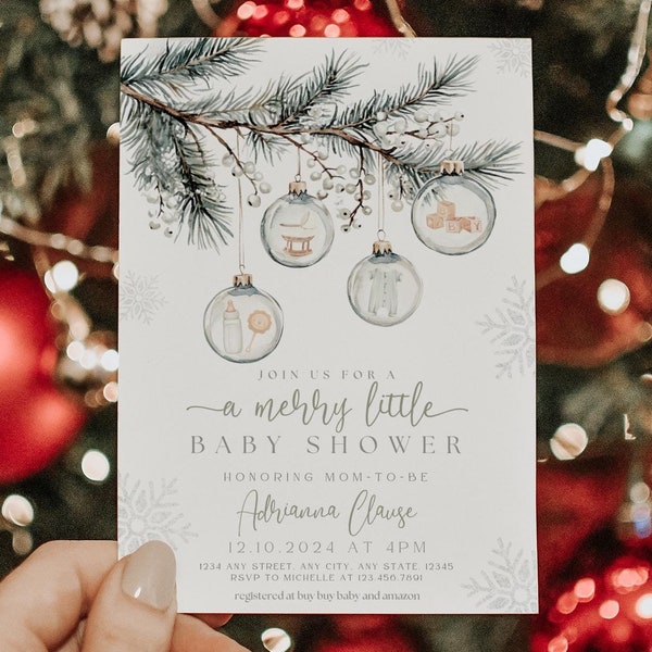 Christmas Baby Shower Invitation, Merry Little Baby Shower Invitation, Winter Baby Shower Invite, Winter Wonderland Baby Shower, Holiday