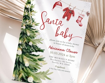 Christmas Baby Shower Invitation, Santa Baby Shower Invitation, Winter Baby Shower Invite, Winter Wonderland Baby Shower, Holiday