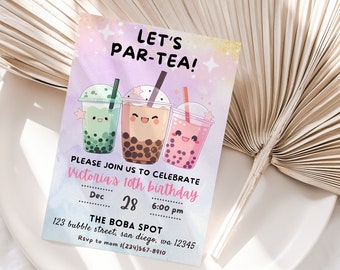 Boba Tea Birthday Invitation, boba par-tea Birthday Invitation, kids birthday digital Invite, boba party Invite