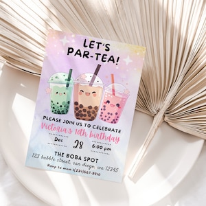 Boba Tee Geburtstagseinladung, Boba Par-Tee Geburtstagseinladung, Kindergeburtstag digitale Invite, Boba Party Invite