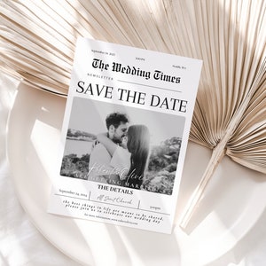 Save The Date Wedding Newspaper Template, Save The Date Newspaper Program Proposal, Printable Wedding Invitation, Digital Wedding Template