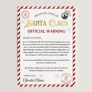 Mall för redigerbart varningsbrev från jultomten, utskrivbart Nordpolen JULTOMTEN Alvpost Officiell varning, brev för dåligt beteende, utskrivbart