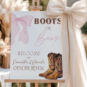 Editable Western Boots or Bows Gender Reveal Welcome Sign Template, Boots or Bows Sign, Country Pink Bow Cowboy Boots Digital Personalized