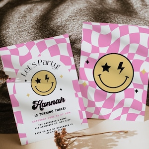 Groovy Birthday Invite, Smiley face Invite, Patch Party Invite, 90s Invite, EMOJI, Groovy, Trendy Invite Preppy Invitation Teen Tween Invite