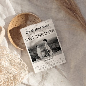 Save The Date Wedding Newspaper Template, Save The Date Newspaper Program Proposal, Printable Wedding Invitation, Digital Wedding Template