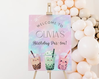 18X24 Boba Par-tea Welcome Sign, Boba Theme Birthday Party Decor, Bubble Tea Birthday Welcome Sign, Girl Birthday Sign, Boho, Digital