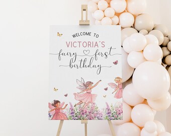 18X24 Fairy First Birthday Welcome Sign, Fairy Birthday Decor, Fairy First Birthday Theme, Girl Birthday Sign, Boho, Digital, Editable, 1st