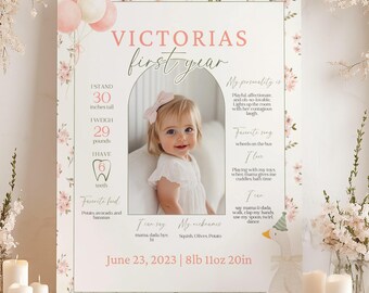 One Silly Goose Milestone Board, One Silly Goose Birthday Decor, Vintage Floral Editable First Birthday Milestone, 1st Blush Pink Coquette