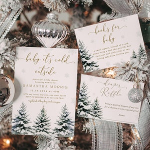 Christmas Baby Shower Invitation Set, Baby it&#39;s Cold Outside Invitation, Winter Baby Shower Bundle, Winter Wonderland Baby Shower, Holiday