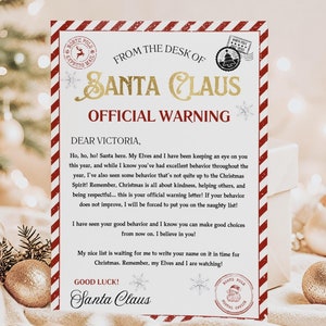 Bearbeitbarer Warnbrief von der Weihnachtsvorlage, druckbar Nordpol SANTA CLAUS Elf Mail offizielle Warnung, unangemessenes Verhalten Brief, druckbar