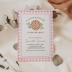 Modelo de convite para chá de bebê Cutie Pie, chá de bebê de outono para meninas, chá de bebê com tema Pink Pie, chá de bebê piquenique, A Little Cutie Pie