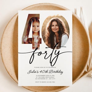 40th Birthday Invite, Look Who's 40, 40th Birthday Invitation with Photo, Simple 40th Invitation, forty Birthday, Invite for Man Woman
