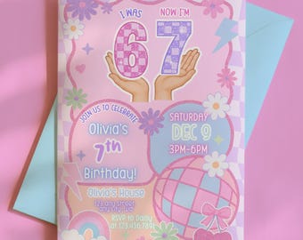 6-7 Birthday Invitation for Girls, Editable Meme Trending Six Seven Party Invite, Bruh, Girl Birthday, Kids Birthday Digital Invite