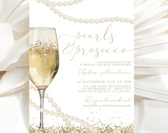 Pearls and Prosecco Bridal Shower Invite, Bridal Invite, Bridal Shower Invitation, Boho, Pretty, Minimalist Bridal Invitation, Digital