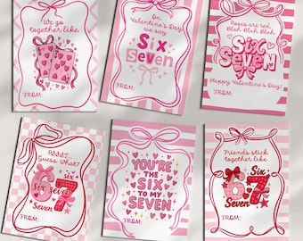 67 Slang Valentine Cards for Kids | Girl Pink Funny Classroom Valentines | Six Seven Trend Valentine | Girls Gen Z Alpha Valentine Cards