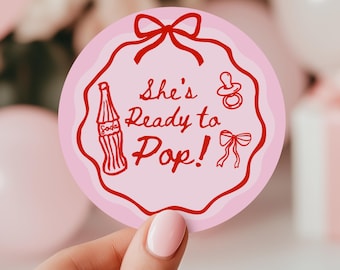 She's Ready to Pop Baby Shower Stickers: 2" Round Tags, Cupcake Toppers (Digital Download)