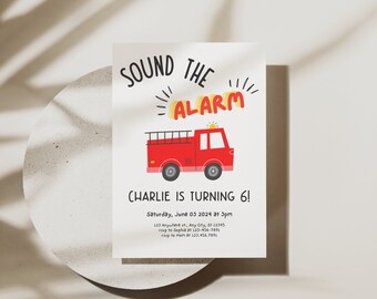 Editable Fire Truck Birthday Invitation, Firetruck Birthday, Boy Birthday Invite, firefighter Party, Fire Truck Digital Invite, Boho