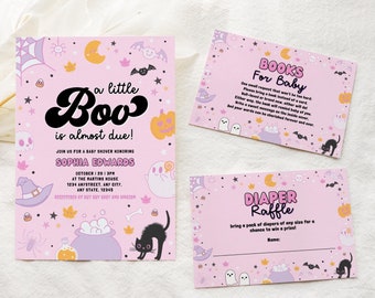A Little Boo is Almost Due Baby Shower Bundle, Halloween Baby Shower Set, A Little Boo Baby Shower Invite, Girl Baby Shower Bundle, Ghost
