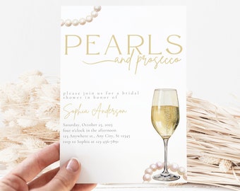 Pearls and Prosecco Bridal Shower Invite, Bridal Invite, Bridal Shower Invitation, Boho, Pretty, Minimalist Bridal Invitation, Digital