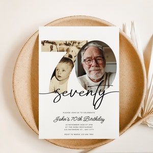 70th Birthday Invite, Look Who's 70, 70th Birthday Invitation with Photo, Simple 70th Invitation, Seventy Birthday, Invite for Man Woman