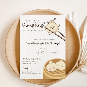 Knoedelverjaardagsuitnodiging, knoedel uitnodigen, knoedelverjaardagsdecor, Our Little Dumpling, Boho, minimaal, schattig, knoedelverjaardagsideeën