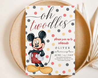 Oh TWOdles! Birthday Invitation for two year old boy, Digital second birthday invite, twodles Invite, Boho, Minimalist Invite, Mouse