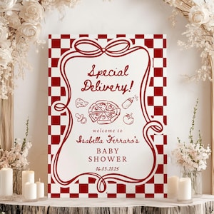 Special Delivery Baby Shower Welcome Sign, Slice Slice Baby Editable Hand Drawn Italian Pizza Theme Baby Digital Sign Shower Trendy 18x24