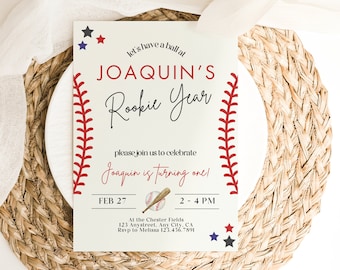Baseball First Birthday Invitation, Rookie Of The Year Invite, Baseball Birthday Party, Boy Birthday Invite, Boy 1st Birthday, Rookie Year