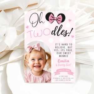 Oh TWOdles! Photo Birthday Invitation for two year old, second birthday invite, Oh Twodles Invite, Boho, Pretty, Minimalist Invite, Mouse