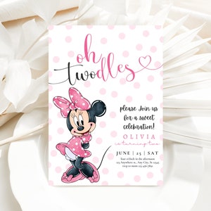 Oh TWOdles! Birthday Invitation for two year old, Digital Mouse second birthday invite, Oh Twodles Invite, Boho, Pretty, Minimalist Invite