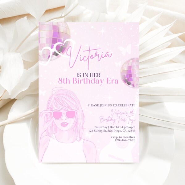 Self Editable Digital Birthday Invitation, Eras Party Decorations, Editable Birthday Party Invitation, In my Birthday Era, Pink Birthday