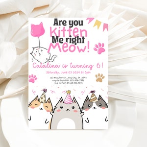 Faire-part d'anniversaire chat, faire-part d'anniversaire sur le thème chat, anniversaire êtes-vous chaton, invitation anniversaire papa, carte chats arc-en-ciel