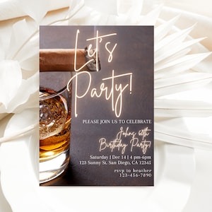 Whiskey Party Birthday Invitation, Cigars and Whiskey Invite, Digital Invite, Birthday for Men Invite, Editable Template, Instant Download