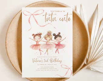 Tutu Cute Birthday Invitation, Second Birthday Invitation, Ballerina Invitation, 2nd Birthday Invite, Girls Birthday Invite, Boho, Cute