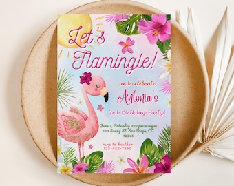 Flamingo Birthday Party Invitation, Flamingo Theme Party, Let's Flamingle, Summer Birthday Invite, Tropical Bird Flamingo, Pink Birthday