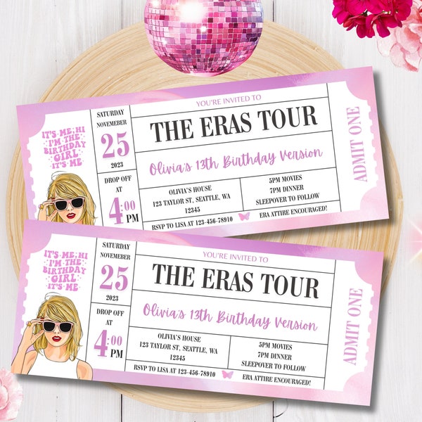 Surprise Music Ticket Stub, Birthday Invite, Concert Keepsake Memorabilia & Birthday Gift, Instant Download Eras Tour Party