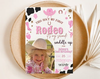 My Second Rodeo Invitation, Cowgirl Birthday Invite, Self Editable Wild West Cowgirl 2nd Rodeo, Ranch Birthday, Farm Birthday, Girls 2nd