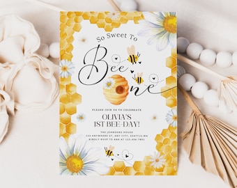 Invitación de cumpleaños del primer día de la abeja, Invitación de fiesta del primer día de la abeja, Invitación del primer cumpleaños, Boho, Invitación de abejorro al 1.er cumpleaños, Dulce para la abeja uno