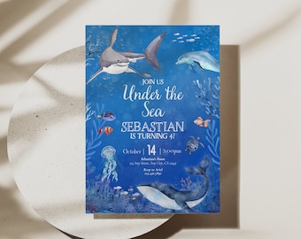 Under the Sea Birthday Invitation, Sea Animals Birthday Invite, Under the Sea Editable Template, Boy Birthday Invite, Ocean Birthday, Sea