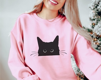 Bluza z kotem, słodka bluza z kotem, czarna koszulka z kotem, bluza z podglądaniem kota, zabawna bluza, prezent dla miłośnika kotów, bluza z mamą kota