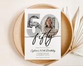 50th Birthday Invite, Look Who's 50, 50th Birthday Invitation with Photo, Simple 50th Invitation, fifty Birthday, Invite for Man Woman